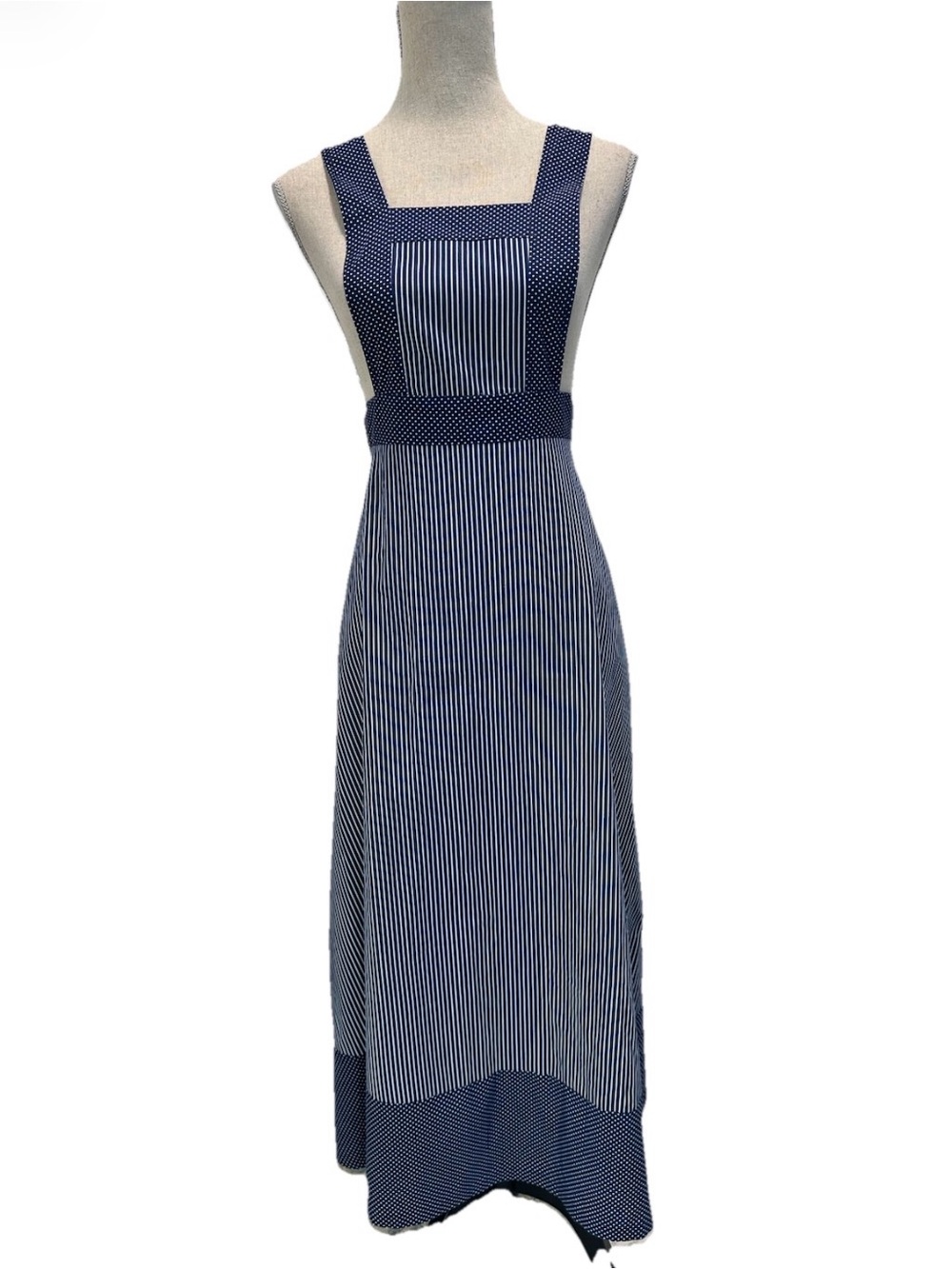 Etam Pinafore Style Maxi Dress Blue White Stripe XS/S Crisp French Design